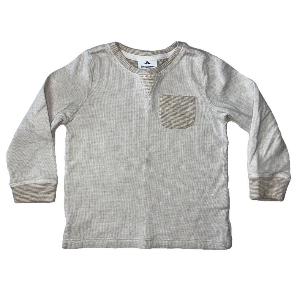 Tommy Bahama Shirt Toddler Size 4T White Beige Long Sleeve Breast Pocket